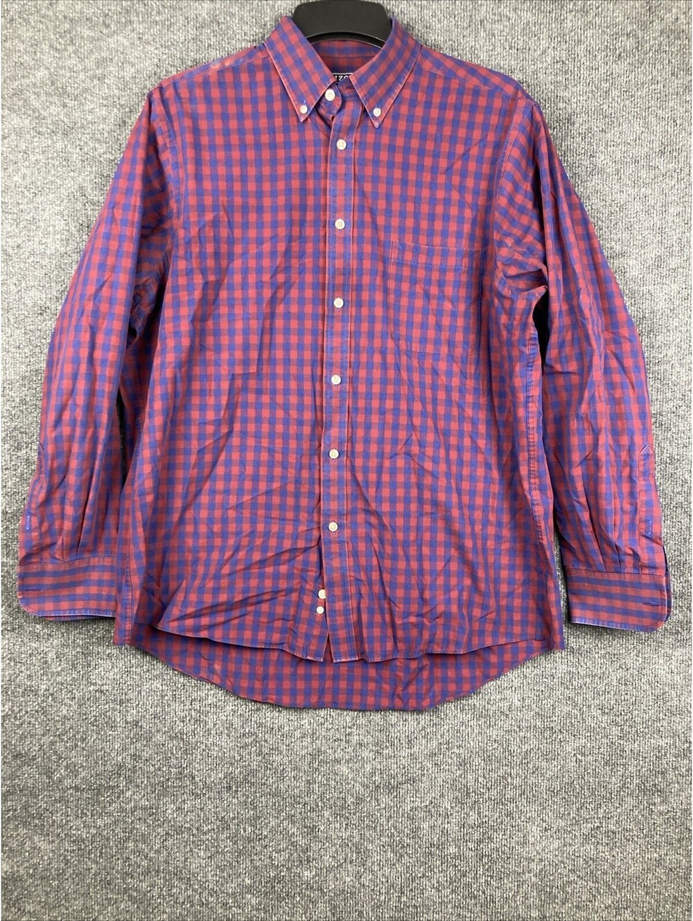 Izod Mens 16 1/2 34/35 Navy & Red Check Quick Dry Reg Fit L/S Button Shirt EUC